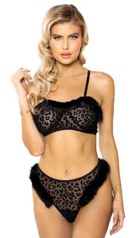 Vivian Cheetah Marabou Bra Set